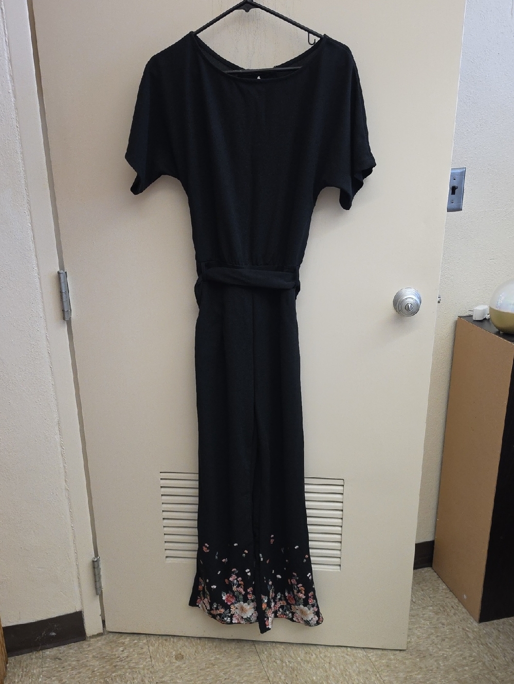 Black Floral-Hem Maxi Dress with Belt